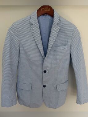 Tommy Hilfiger blue white stripe seersucker sports coat suit blazer jacket